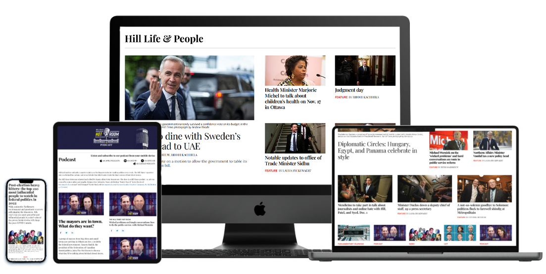 Multi screen mockups of Hill Times website.