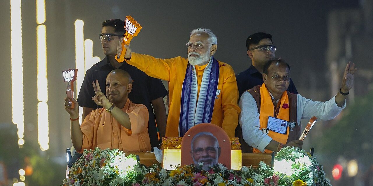 Prime Minister Modi and UP CM Yogi Adityanath at a Roadshow during Election Campaign in Bareilly, Uttar Pradesh
Date	26 April 2024
Photograph courtesy of Wikimedia Commons