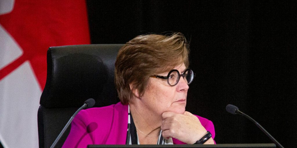 Commissioner Justice Marie-Josée Hogue presides over the Public Inquiry into Foreign Interference at Library and Archives Canada in Ottawa on Jan. 29, 2024.