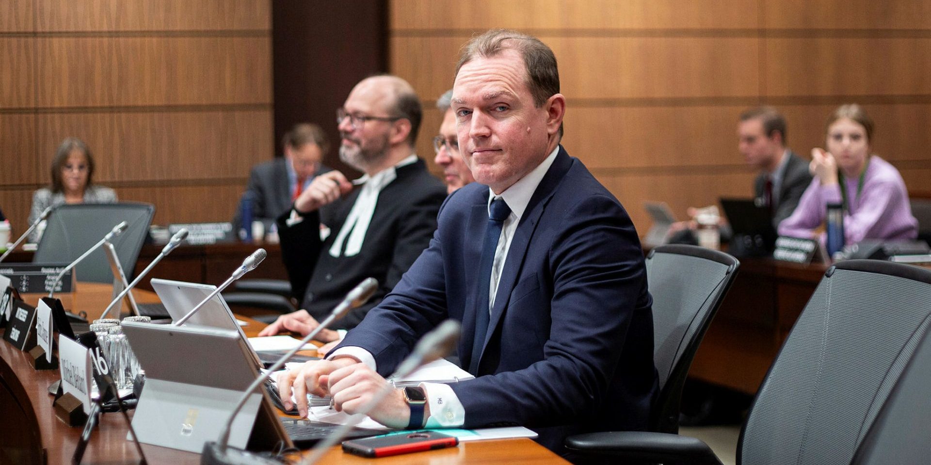 Parliamentary clerks Jeffrey LeBlanc, Eric Janse, Michel Bédard appear before the Standing Committee on Procedure and House Affairs meeting on Dec. 11, 2023.