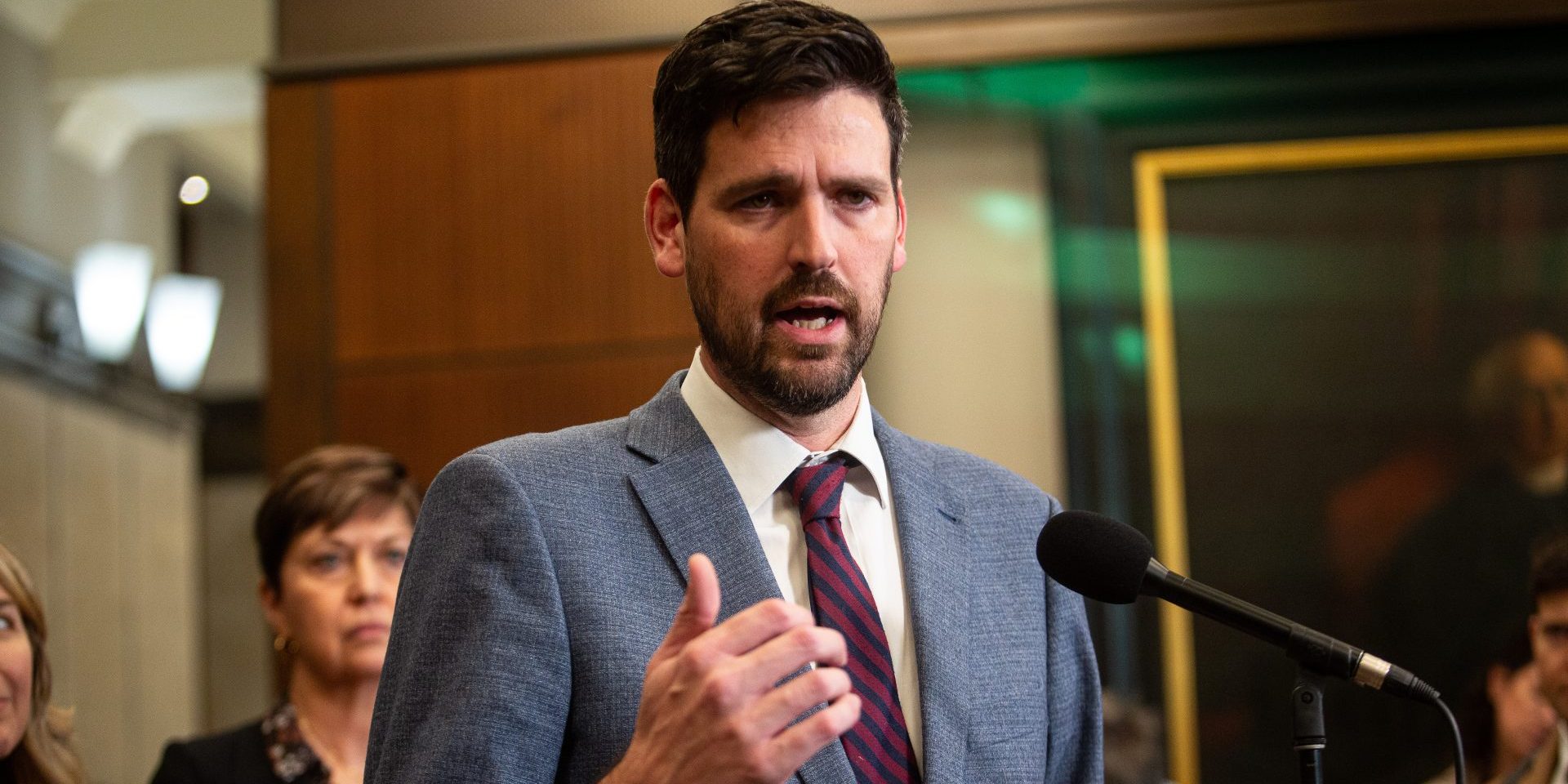 Minister of Housing, Infrastructure and Communities Sean Fraser speaks with reporters in the House of Commons foyer before Question Period on  Nov. 20, 2023. The Hill Times photograph by Andrew Meade