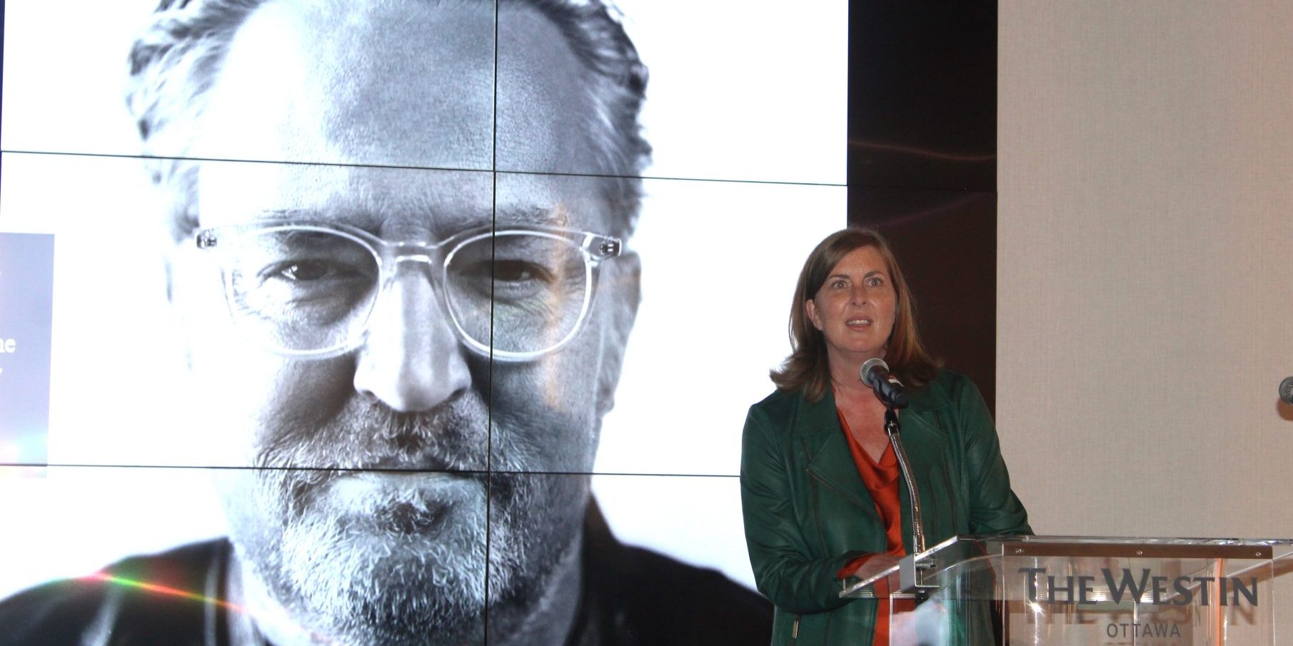 Caitlin Morrison, executive director of the Matthew Perry Foundation and his sister speaks at the launch of the foundation's Canada-wing on Oct. 24 at the Westin Hotel in Ottawa.