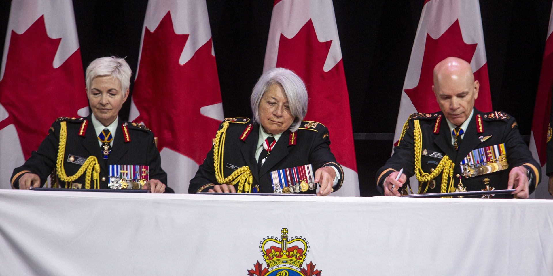 General Jennie Carignan assumes command of the Canadian Armed Forces at a change of command ceremony  at the National War Museum in Ottawa on  July 18, 2024.