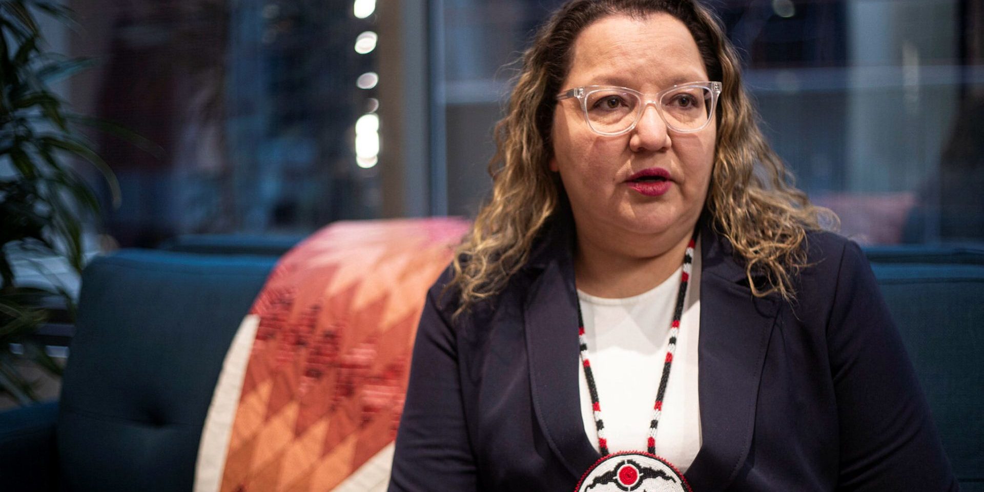 Assembly of First Nations National Chief Cindy Woodhouse Nepinakin sits for an interview with The Hill Times at her office in Ottawa on Dec. 18, 2024. The Hill Times photograph by Andrew Meade