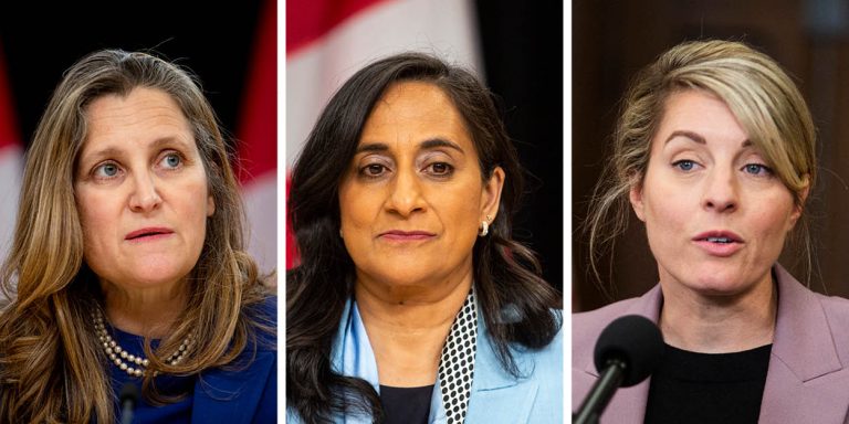 Chrystia Freeland, left, Mélanie Joly, and Anita Anand