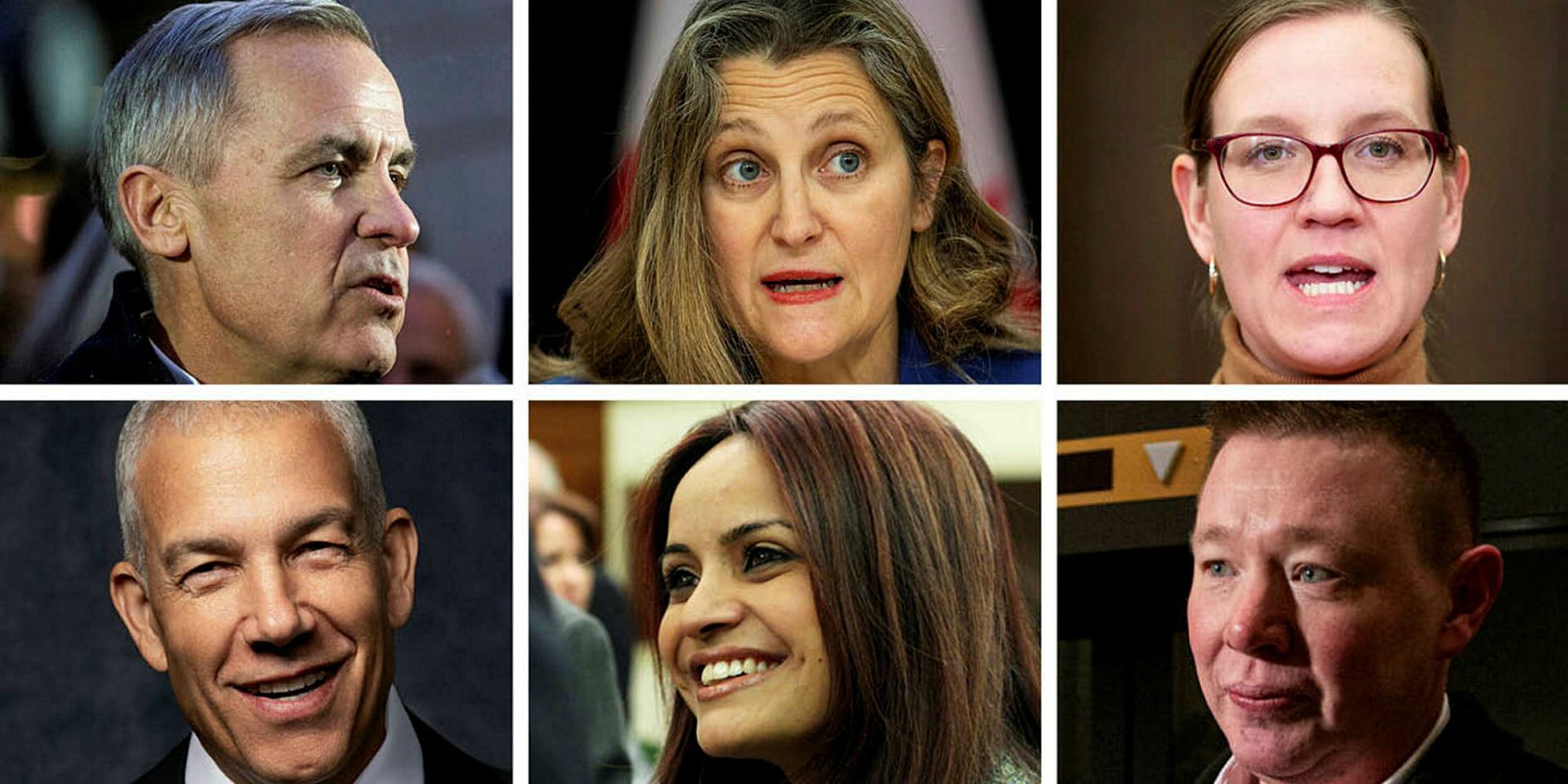 Mark Carney, Chrystia Freeland, Karina Gould, Frank Baylis, Ruby Dhalla, and Jaime Battiste.