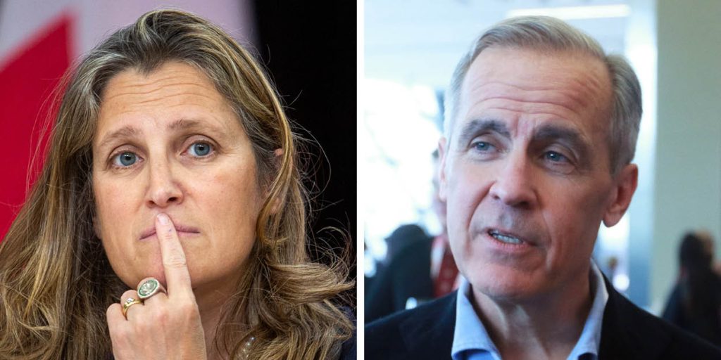 Chrystia Freeland, left, and Mark Carney.