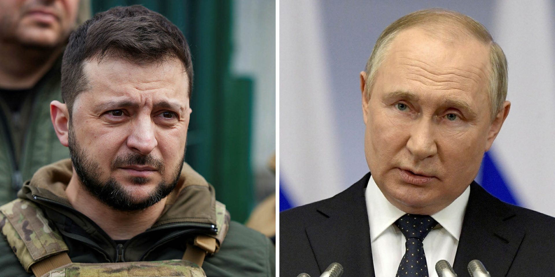 Ukrainian President VOLODYMYR ZELENSKYY (left) and Russian President VLADIMIR PUTIN (right)