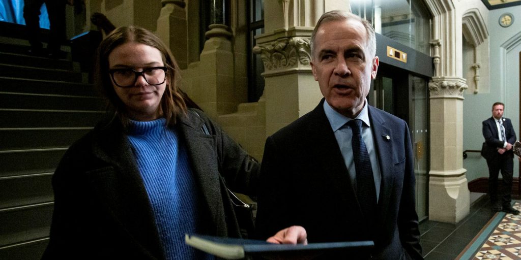 Newly elected party leader Mark Carney arrives for the Liberal Party caucus meeting in West Block on March 10, 2025. The Hill Times photograph by Andrew Meade