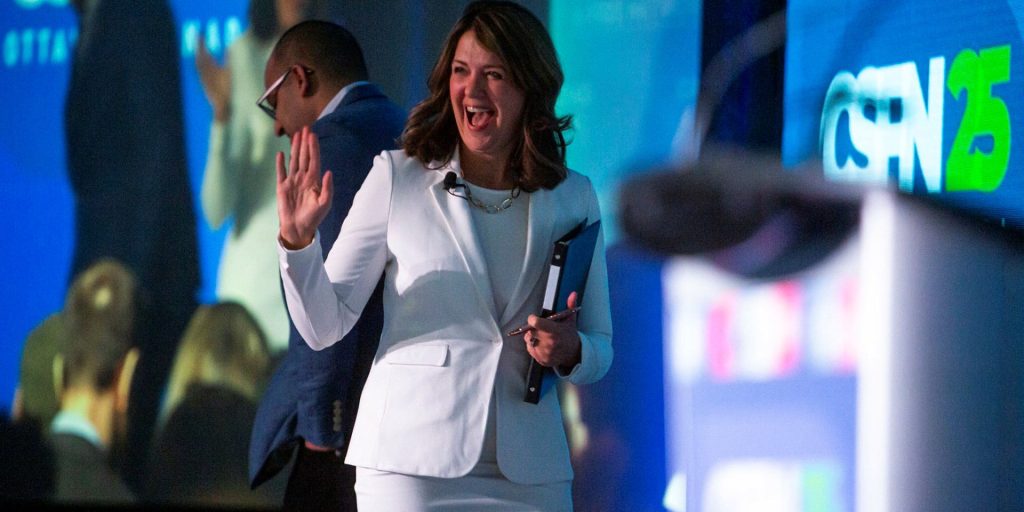 Premier of Alberta Danielle Smith speaks at the Canada Strong and Free Network conferencein Ottawa on April 10, 2025. The Hill Times photograph by Andrew Meade