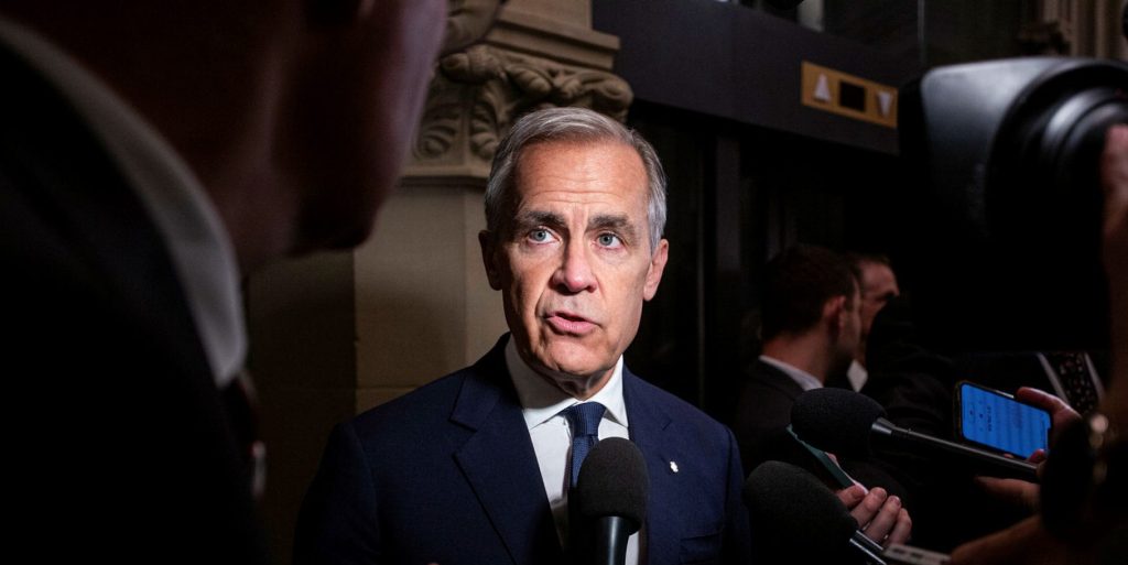 Prime Minister Mark Carney speaks with reporters outside the Liberal party caucus meeting from West Block on June 4, 2025. The Hill Times photograph by Andrew Meade