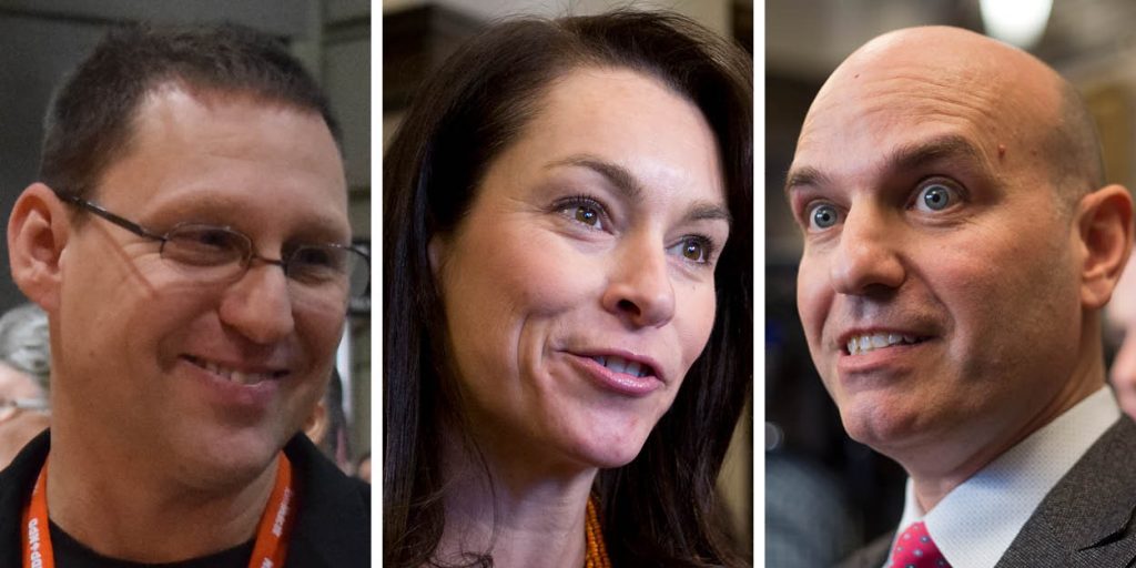 Avi Lewis, left, Heather McPherson, and Nathan Cullen.