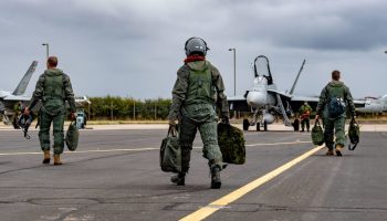 Pilots from 409 Tactical Fighter Squadron step out to Royal Canadian Air Force CF-188 Hornets during Exercise Cobra Warrior on September 10, 2024.

 

Photo credit: Corporal Kastleen Strome, Royal Canadian Air Force Imagery Technician