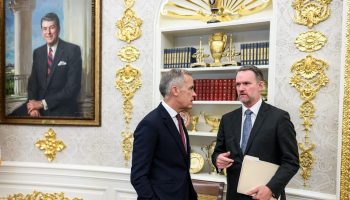 Carney speaking with U.S. Trade Representative Jamieson Greer at the White House on Oct. 7. (Official White House Photo by Daniel Torok)