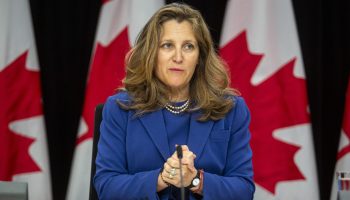 Minister of Finance Chrystia Freeland holds a press conference in the National Press Theatre on May 28, 2024. The Hill Times photograph by Andrew Meade