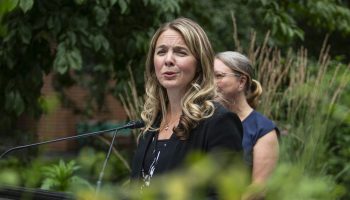 Minister of Families, Children and Social Development Jenna Sudds makes an announcement on behalf of Minister of Housing, Infrastructure and Communities Sean Fraser at a Centretown Citizens Ottawa Corporation property in downtown Ottawa on July 25, 2024, about a government investment in affordable housing.