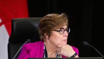 Commissioner Justice Marie-Josée Hogue presides over the Public Inquiry into Foreign Interference at Library and Archives Canada in Ottawa on Jan. 29, 2024.