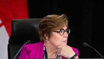 Commissioner Justice Marie-Josée Hogue presides over the Public Inquiry into Foreign Interference at Library and Archives Canada in Ottawa on Jan. 29, 2024.