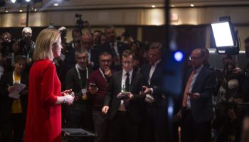 European Union High Representative of the Union for Foreign Affairs and Security Policy Kaja Kallas does an interview with CNN in the media room at the G7 foreign ministers meeting in La Malbaie, Que. on March 13, 2025. The Hill Times photograph by Andrew Meade