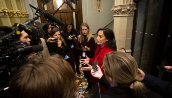 President of the Treasury Board Anita Anand speaks with reporters before the Liberal cabinet meeting in West Block on  Dec. 3, 2024. The Hill Times photograph by Andrew Meade