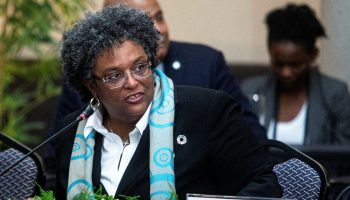 Prime minister of Barbados Mia Mottley speaks at a working session on Access to Finance and Global Financial Architecture Reform at the CARICOM-Canada summit in Ottawa on  Oct. 18, 2023.