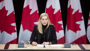 Minster of Canadian Heritage Pascale St-Onge holds a press conference at the National Press Theatre on Feb. 20, 2025, to share her vision for Canada’s national public broadcaster. The Hill Times photograph by Andrew Meade