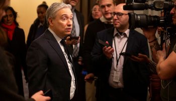 Minister of Innovation, Science and Industry François-Philippe Champagne speaks with reporters before the Liberal cabinet meeting in West Block on Feb. 6, 2024.