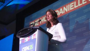 Premier of Alberta Danielle Smith speaks at the Canada Strong and Free Network conferencein Ottawa on  April 10, 2025. The Hill Times photograph by Andrew Meade