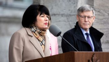 New Treasury Board President Ginette Petitpas Taylor speaks with reporters outside Rideau Hall on Dec. 20, 2024.