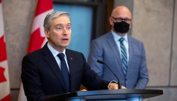 Minister of Innovation, Science and Industry François-Philippe Champagne and Minister of Justice David Lametti hold a press conference in West Block on June 16, 2022, to speak with reporters about proposed legislation that includes a new privacy regime to increase transparency and give Canadians more control over their data and new rules to help ensure the responsible use of AI, building trust in the digital economy.  .