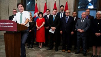 Prime Minister Justin Trudeau holds a press conference with the Liberal Atlantic caucus in West Block on  Oct. 26, 2023, to make an announcement on affordability measures for Atlantic and rural Canadians.