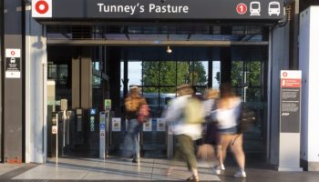 Riders enter the Tunney’s Pasture OCTranspo Station during their morning commute on  Sept. 17, 2024.