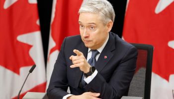 Press conference with Minister of Finance and Intergovernmental Affairs,  Dominic LeBlanc,  Minister of Foreign Affairs, Mélanie Joly  and the Minister of Innovation, Science and Industry François-Philippe Champagne. March 12, 2025 at  National Press Theatre – Room 325, Wellington Building.     The Hill Times photograph by Sam Garcia