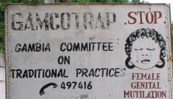 A sign in The Gambia protesting female genital mutilation