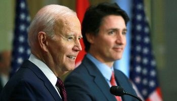 Official visit of the president of US to Ottawa. March 24, 2023. Media availability at the Sir John A Macdonald building. US president Joe Biden and PM Justin Trudeau.  The Hill Times photograph by Sam Garcia