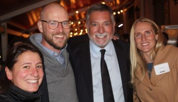 Cassandra Almeida, left, staffer with LPC MP Bittle; Santis Health's Peter Cleary; Liberal MP Charles Sousa, and Erika Kujawski, Canadian Dermatology Association at the Santis Health Soiree on Oct. 8 on the Château Laurier's La Terasse.