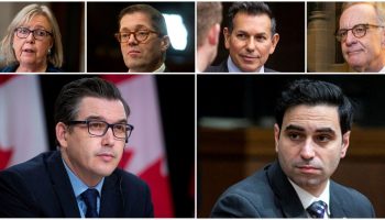 The MPs with the top expense claims between April and June 2025: Liberal MPs Terry Beech, Peter Fragiskatos, Green Leader Elizabeth May, Liberal MPs Robert Oliphant and Peter Fonseca, and Conservative MP Bob Zimmer. The Hill Times photographs by Andrew Meade