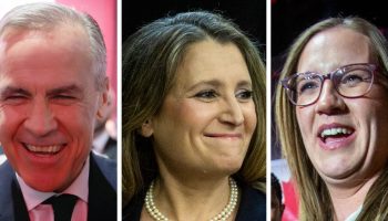 Liberal leadership candidates Mark Carney, Chrystia Freeland, and Karina Gould.