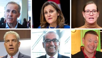 Mark Carney, clockwise from top left, Chrystia Freeland, Karina Gould, Jaime Battiste, Chandra Arya, and Frank Baylis have either declared their candidacy or are expected to enter the Liberal leadership race. Organizers in Atlantic Canada say the region is open to any candidate looking to offer ‘practical' solutions. The Hill Times photographs by Andrew Meade, Sam Garcia, Peter Mazereeuw, and Stuart Benson