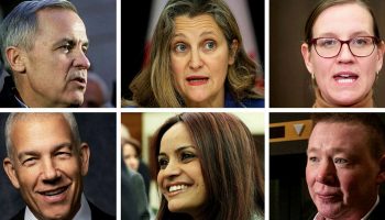 Mark Carney, Chrystia Freeland, Karina Gould, Frank Baylis, Ruby Dhalla, and Jaime Battiste.